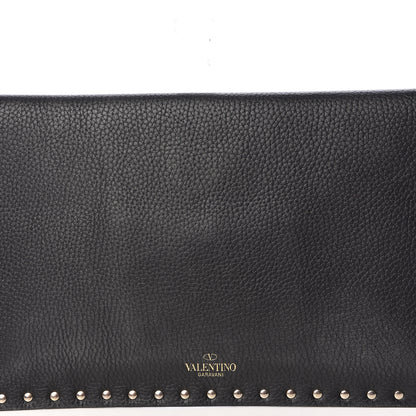 Valentino Garavani Pebbled Calfskin Large Rockstud Envelope Clutch Black 7 of 9