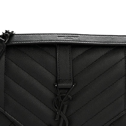 Saint Laurent Grain De Poudre Textured Mixed Matelasse Triquilt Medium Monogram Monochrome Satchel Black 8 of 13