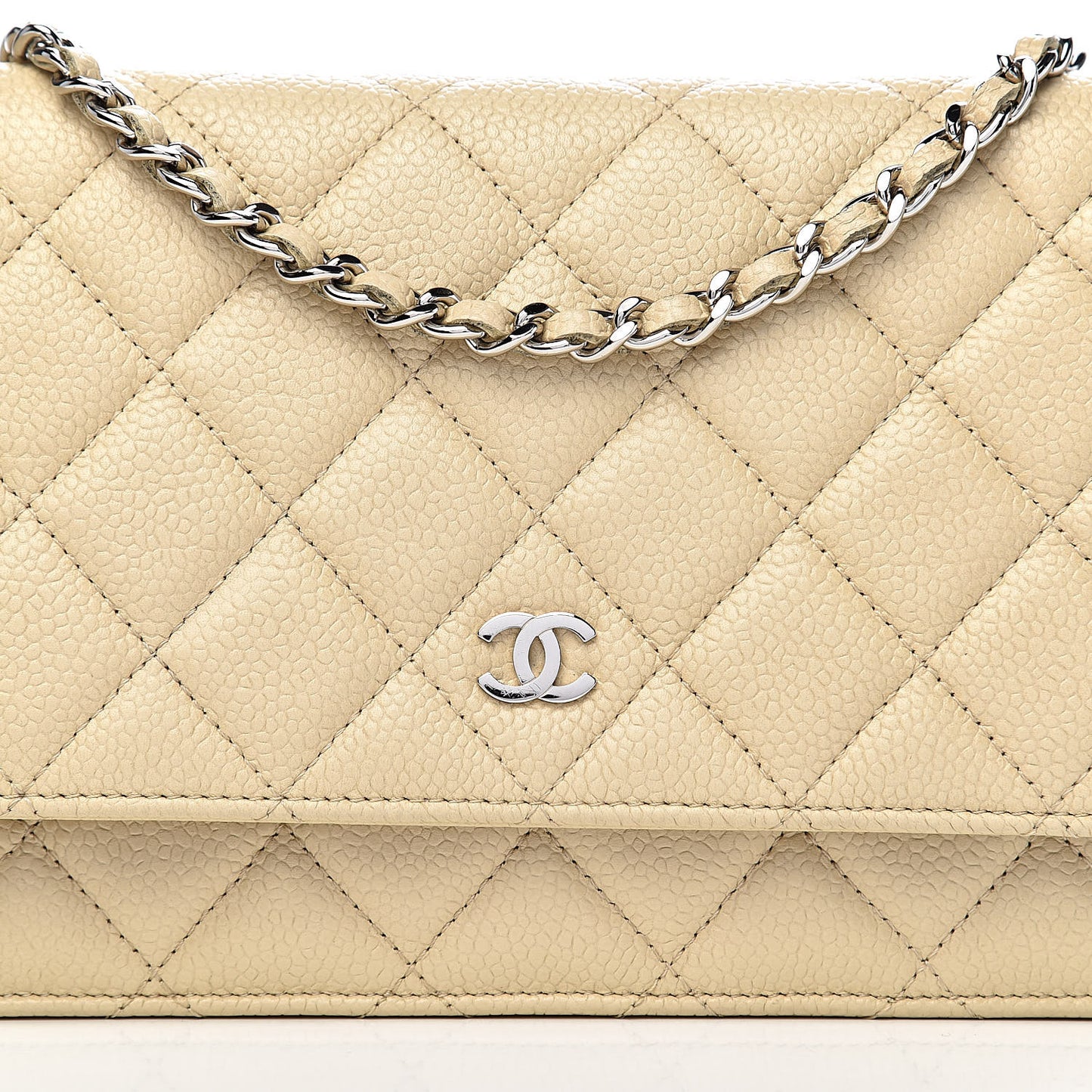 Caviar Quilted Wallet On Chain WOC Light Beige