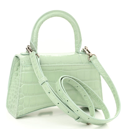 Balenciaga Shiny Calfskin Crocodile Embossed Hourglass Top Handle Bag XS Light Green 3 of 11