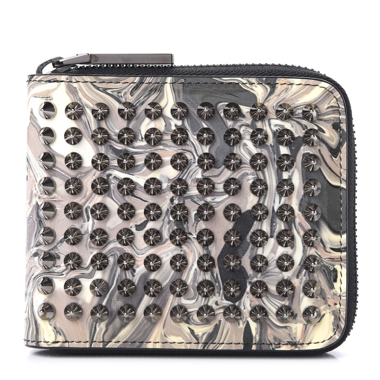 Patent Panettone Marble Swirl Zip Around Compact Wallet White Black