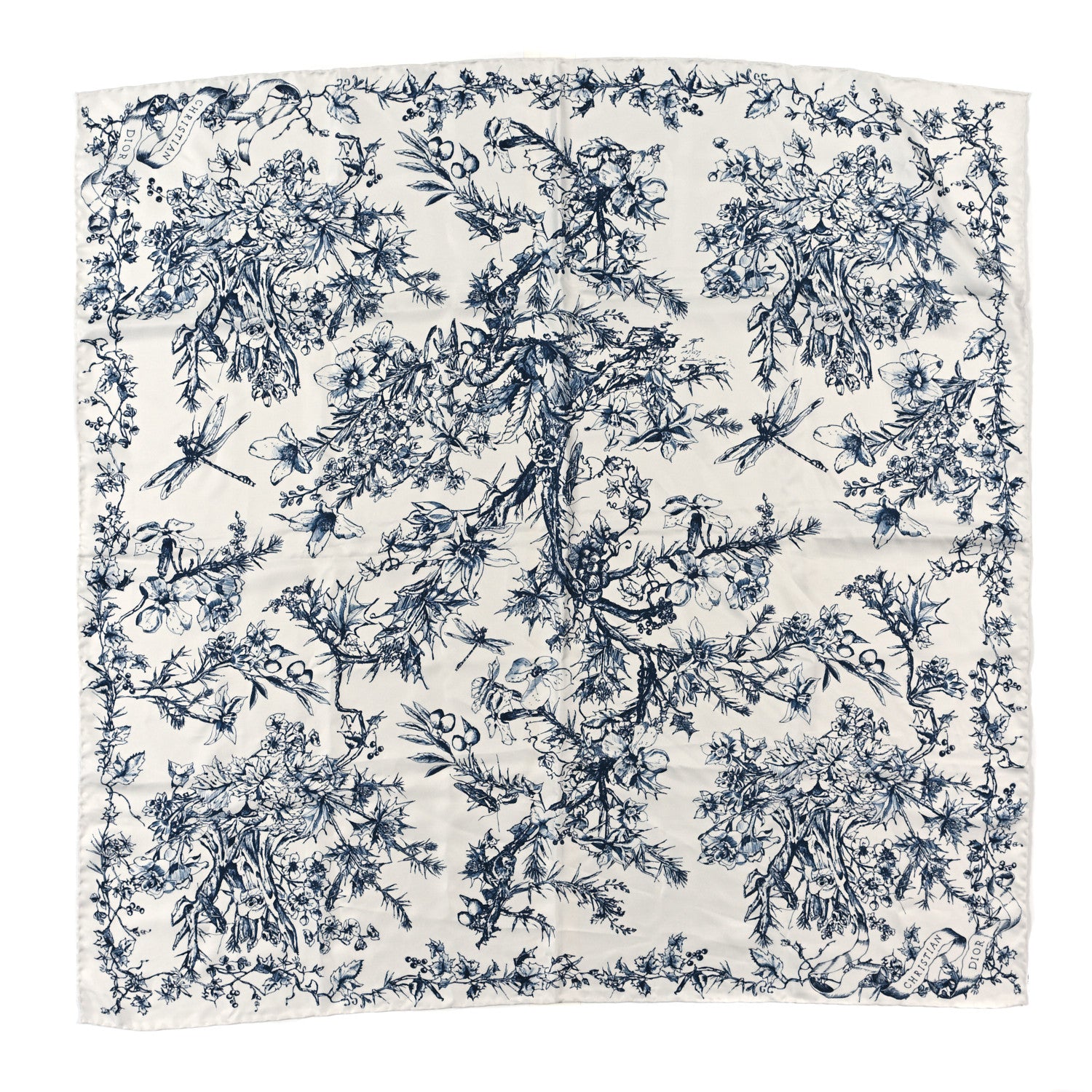Christian Dior Silk Toile De Jouy Scarf Blue 1 of 3