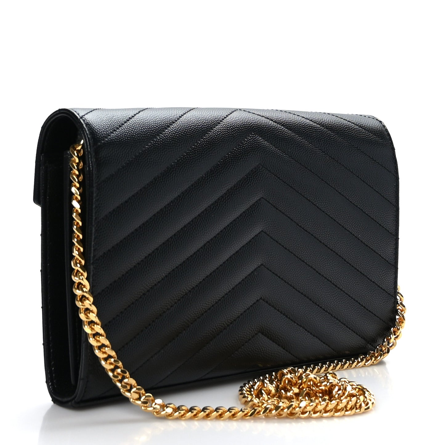 Grain De Poudre Matelasse Chevron Monogram Chain Wallet Black