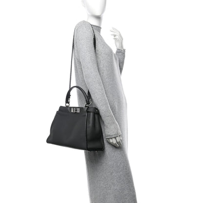 Fendi Cuoio Romano Selleria Bi-Color Medium Peekaboo Iconic Satchel Asfalto Latte 2 of 12