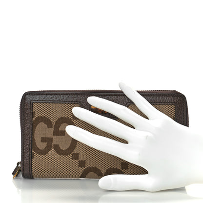 Gucci Monogram Jumbo GG Textured Dollar Calfskin Diana Zip Around Continental Wallet Camel Ebony New Acero 2 of 8