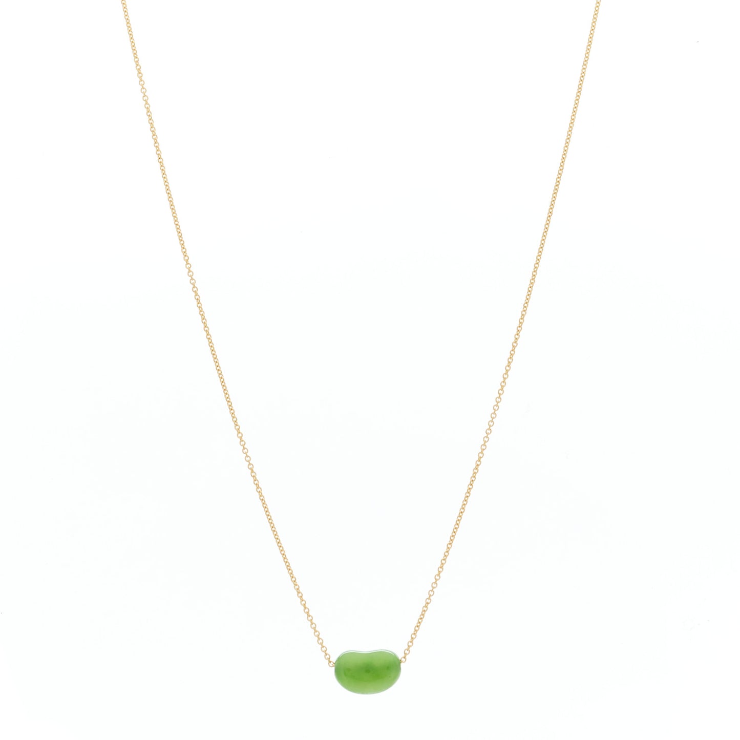 18K Yellow Gold Green Jade 9mm Elsa Peretti Bean Pendant Necklace