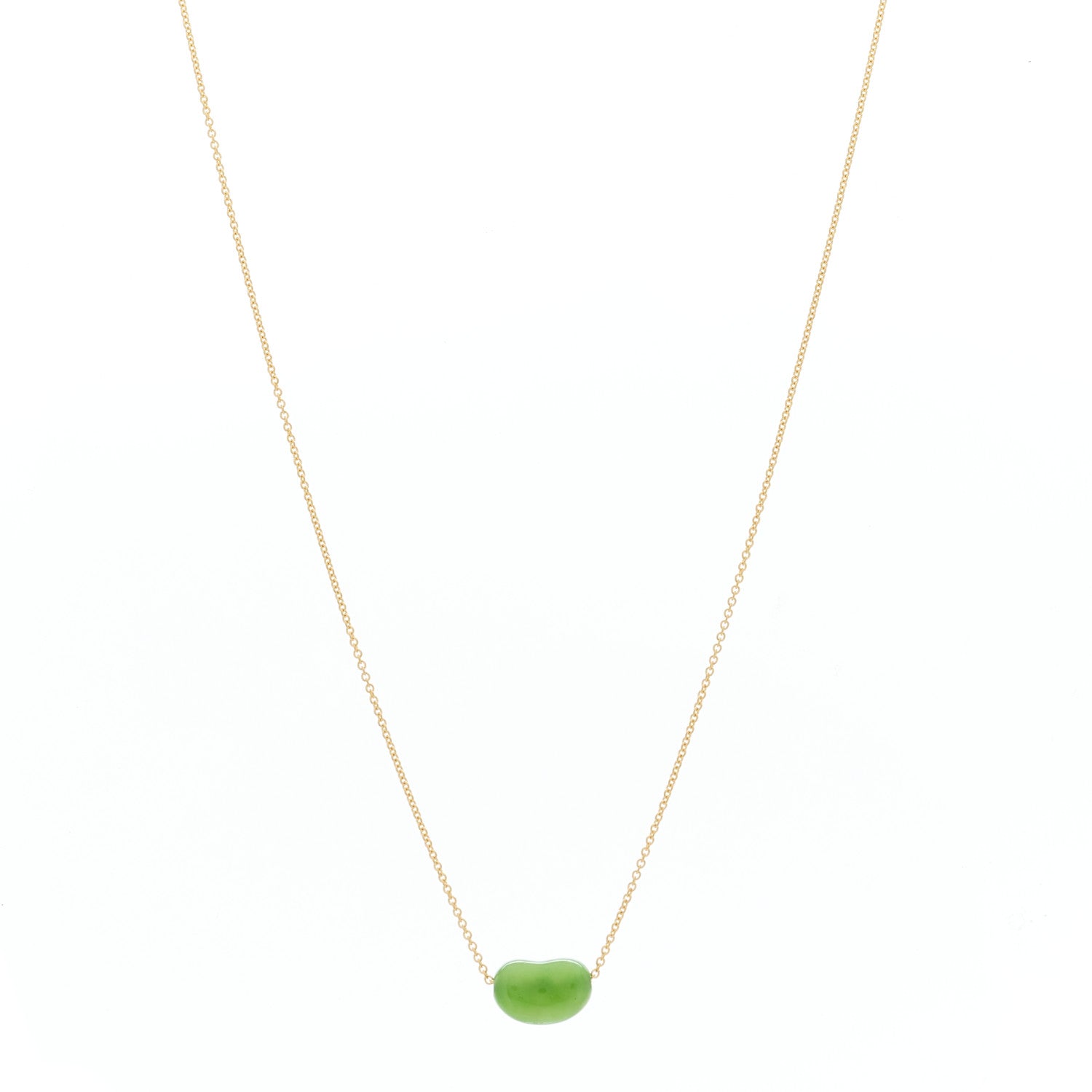 Tiffany 18K Yellow Gold Green Jade 9mm Elsa Peretti Bean Pendant Necklace 1 of 6