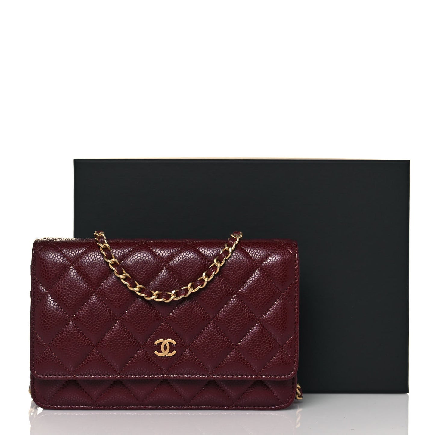 Caviar Quilted Wallet on Chain WOC Burgundy