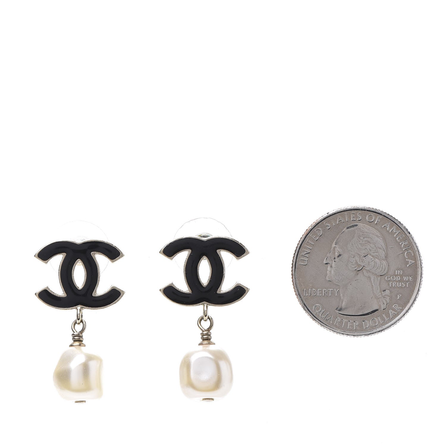 Chanel Pearl Enamel CC Drop Earrings Black 2 of 5