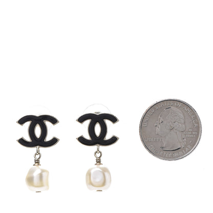 Chanel Pearl Enamel CC Drop Earrings Black 2 of 5
