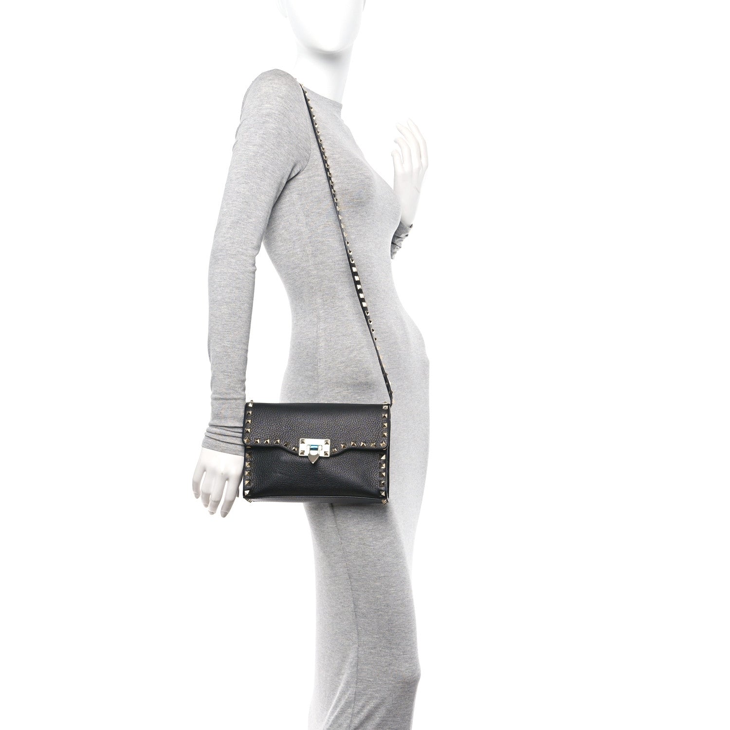 Valentino Garavani Pebbled Calfskin Medium Rockstud Flip Lock Crossbody Bag Black 2 of 9