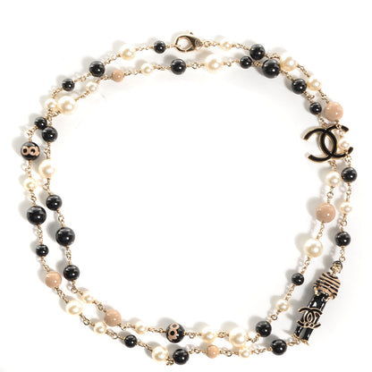 Chanel Pearl CC 100th Anniversary Coco Charm Necklace Black Beige Gold 1 of 5