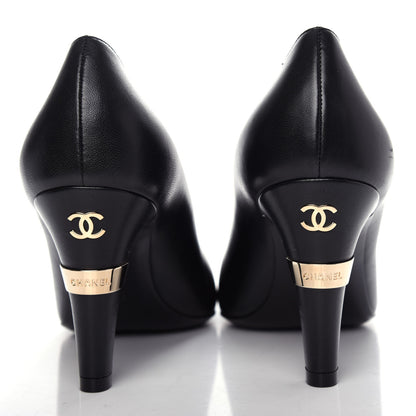 Chanel Lambskin Patent Cap Toe Pearl Pumps 37 Black 7 of 10