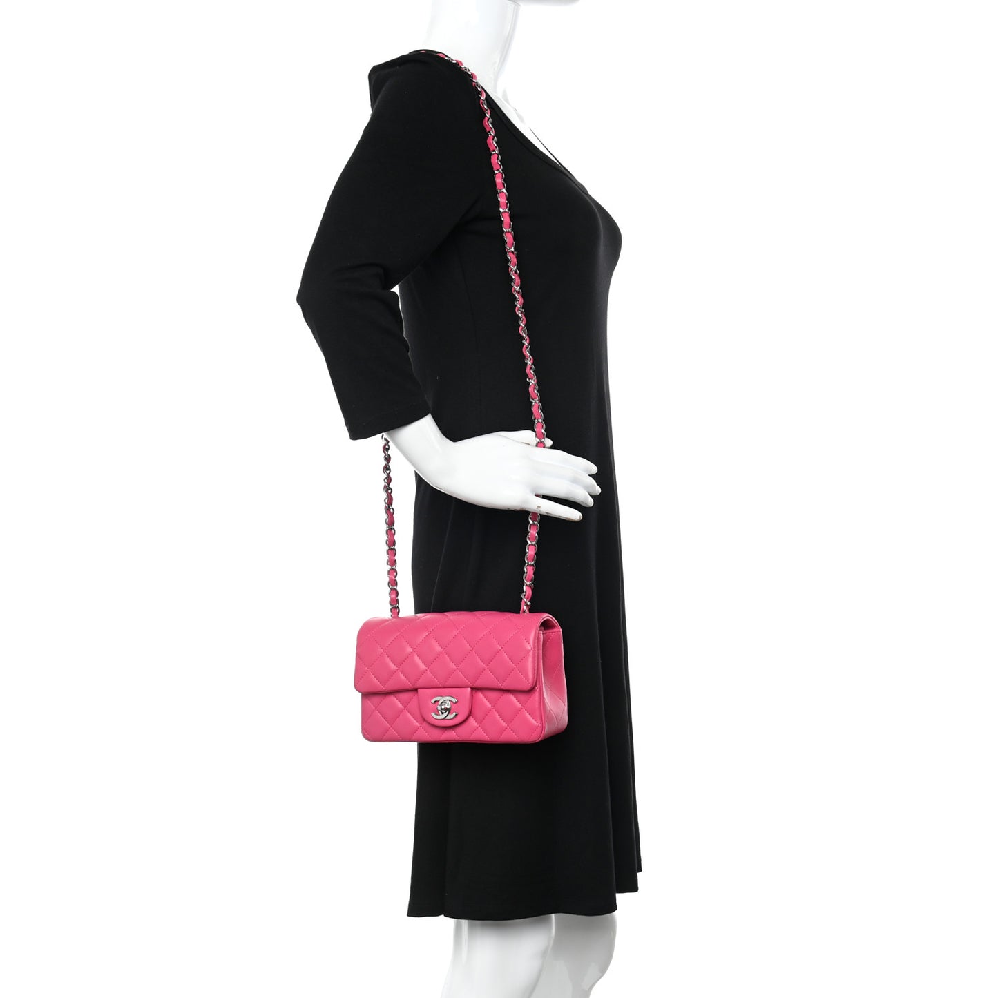 Lambskin Quilted Mini Rectangular Flap Fuchsia