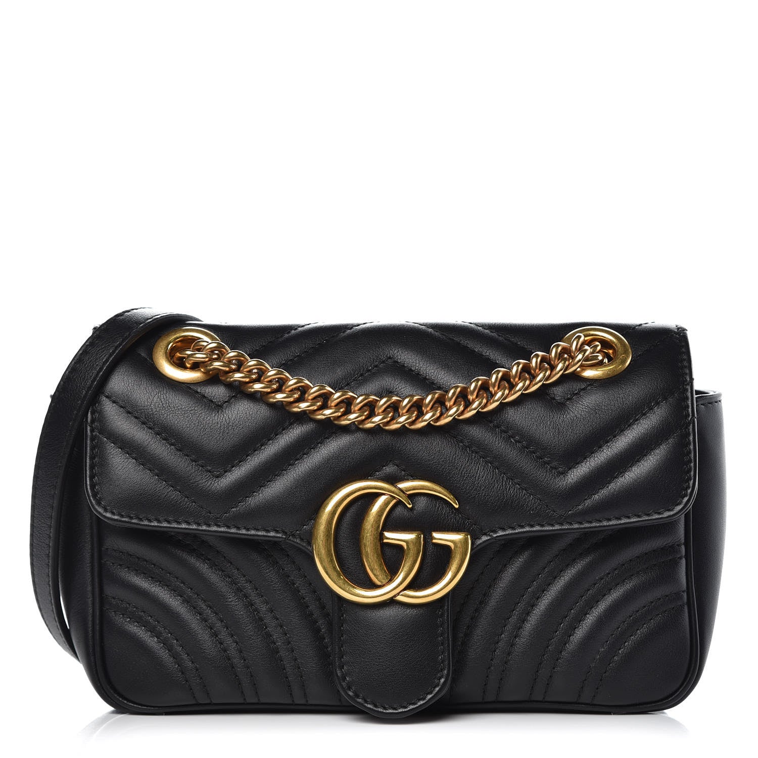 Gucci Calfskin Matelasse Mini GG Marmont Shoulder Bag Black 1 of 11