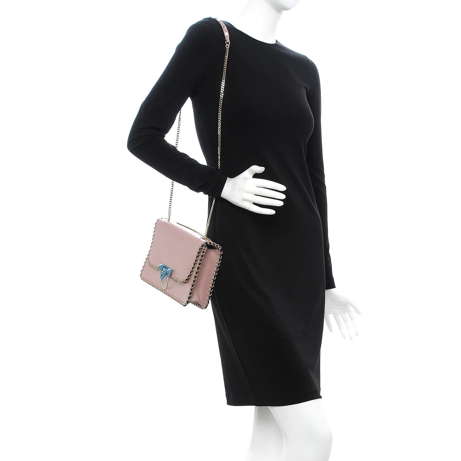 Valentino Garavani Vitello Groumette Small Rockstud Demilune Shoulder Bag Lipstick 2 of 7