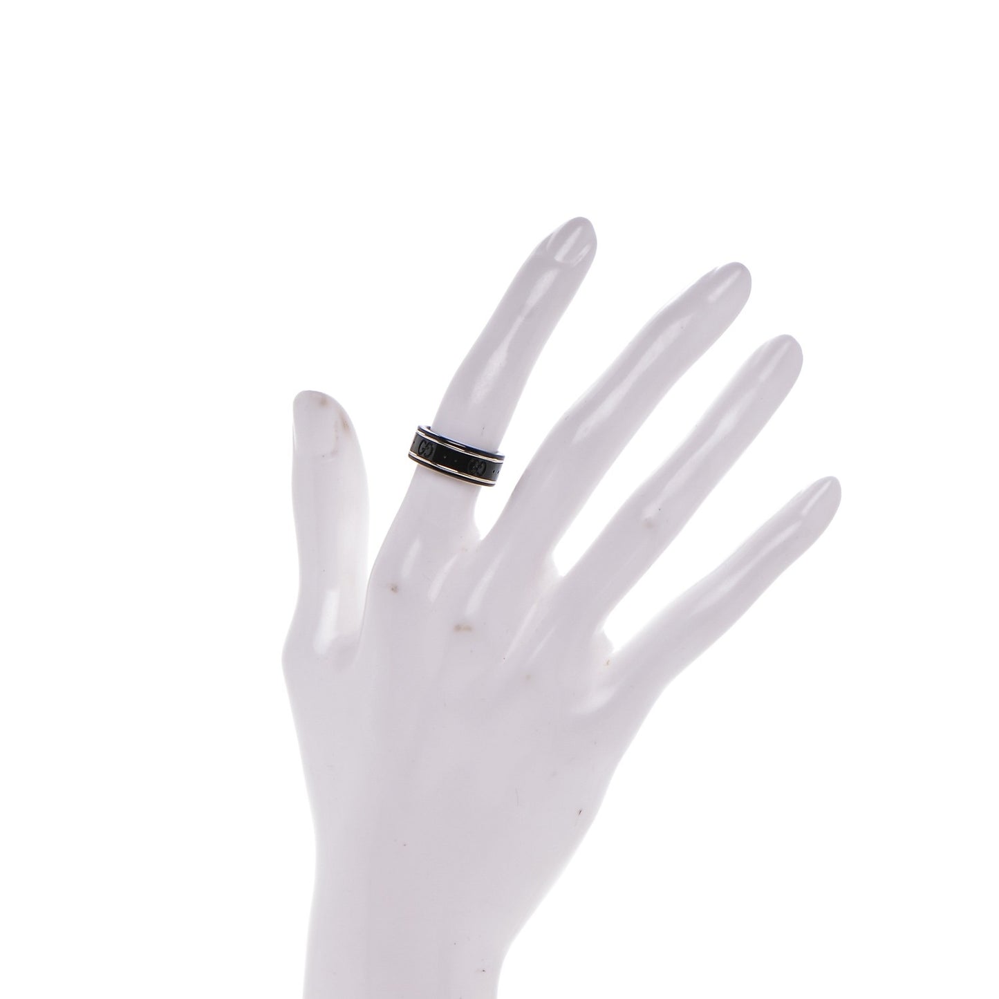 Black Synthetic Corundum 18K White Gold Icon Thin Band Ring 4.75