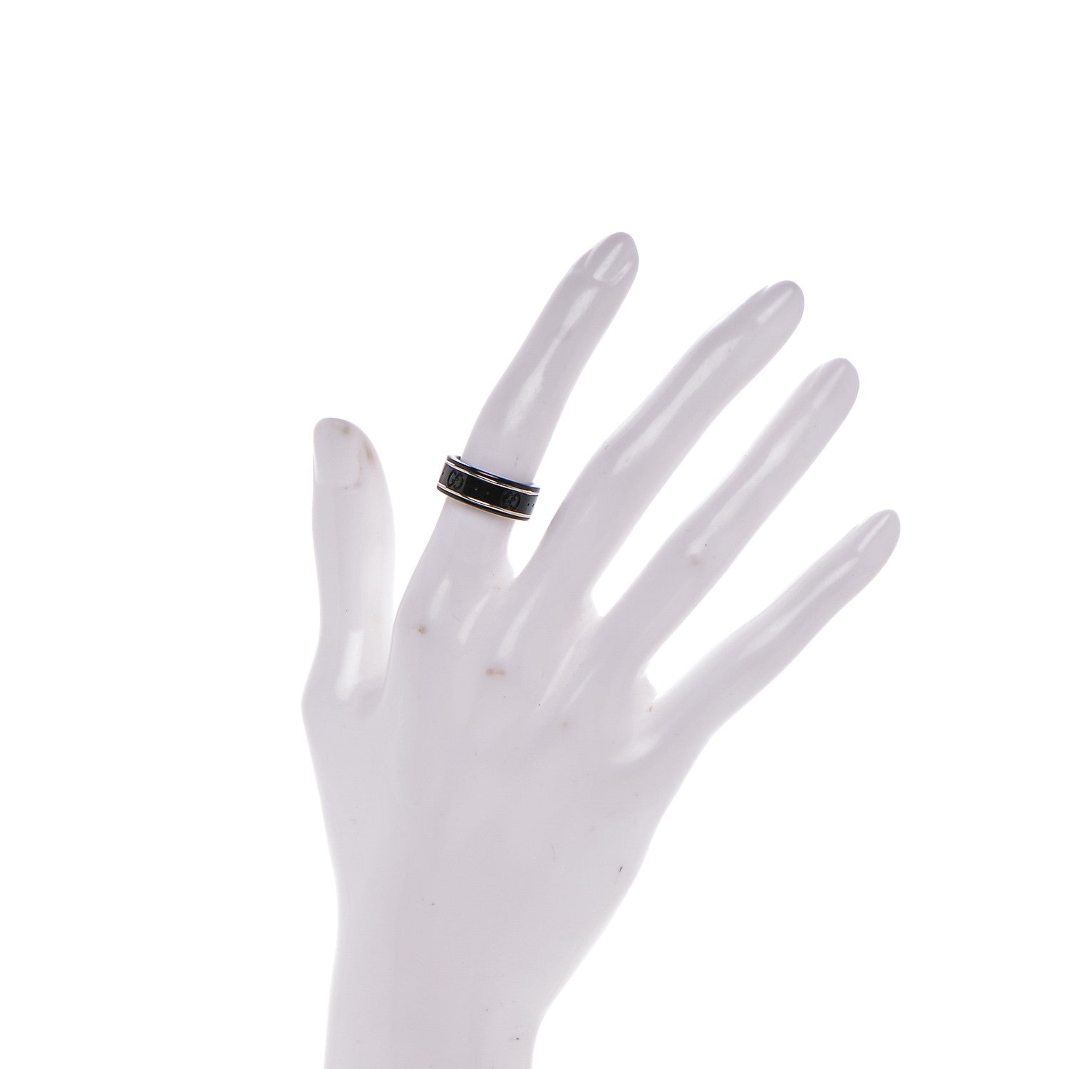 Gucci Black Synthetic Corundum 18K White Gold Icon Thin Band Ring 4.75 2 of 5