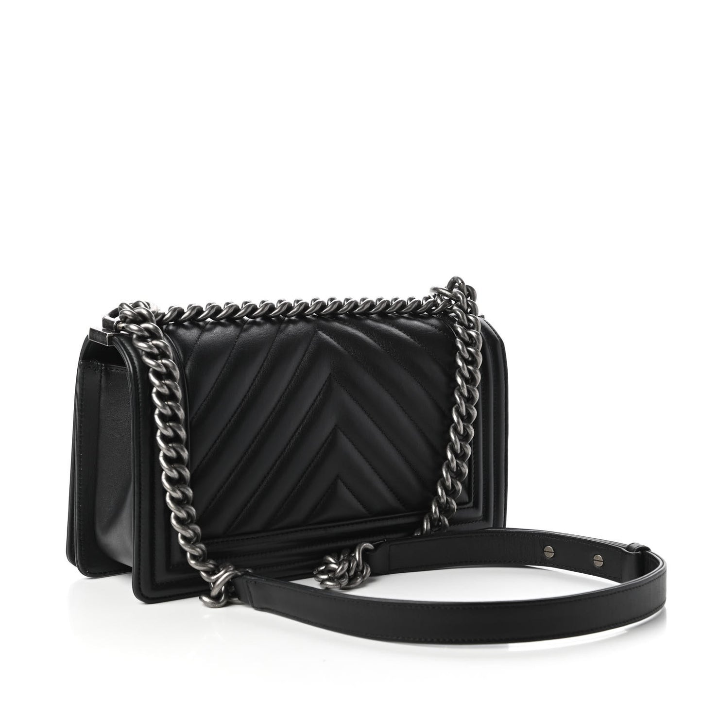 Calfskin Chevron Quilted Medium Boy Flap Black