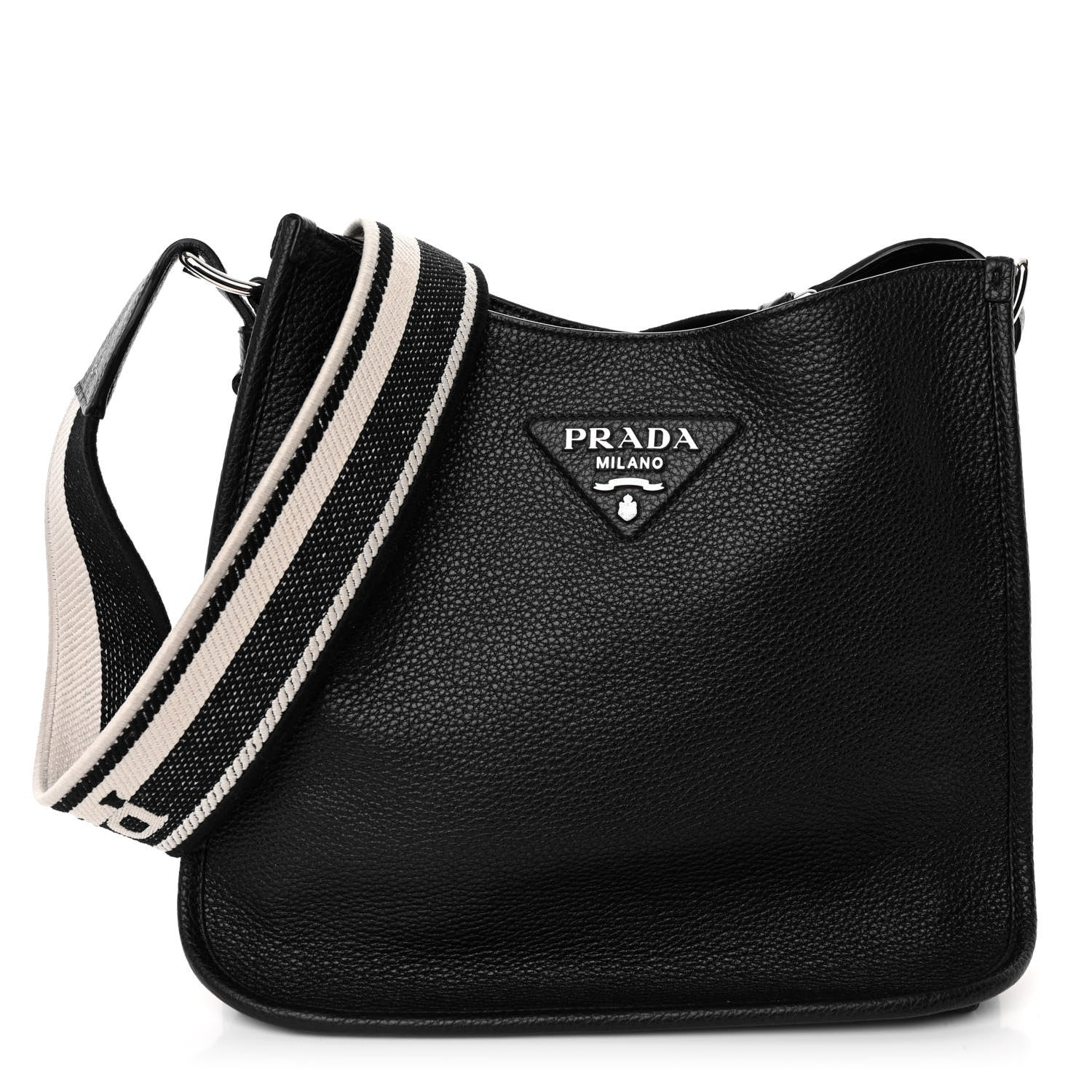 Prada Vitello Daino Soft Hobo Messenger Bag Black 1 of 9