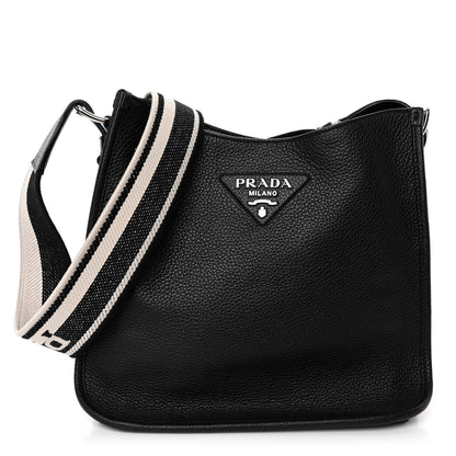 Prada Vitello Daino Soft Hobo Messenger Bag Black 1 of 9
