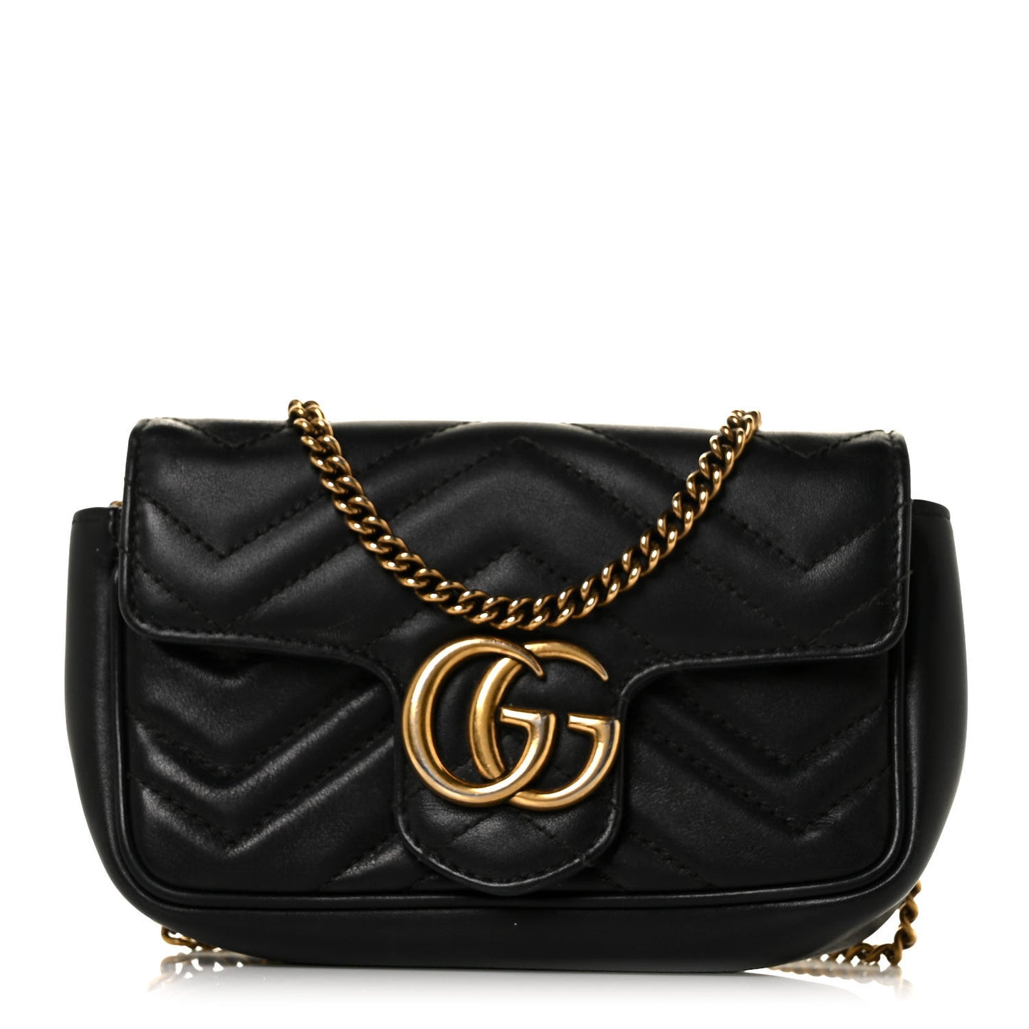 Calfskin Matelasse Super Mini GG Marmont Shoulder Bag Black