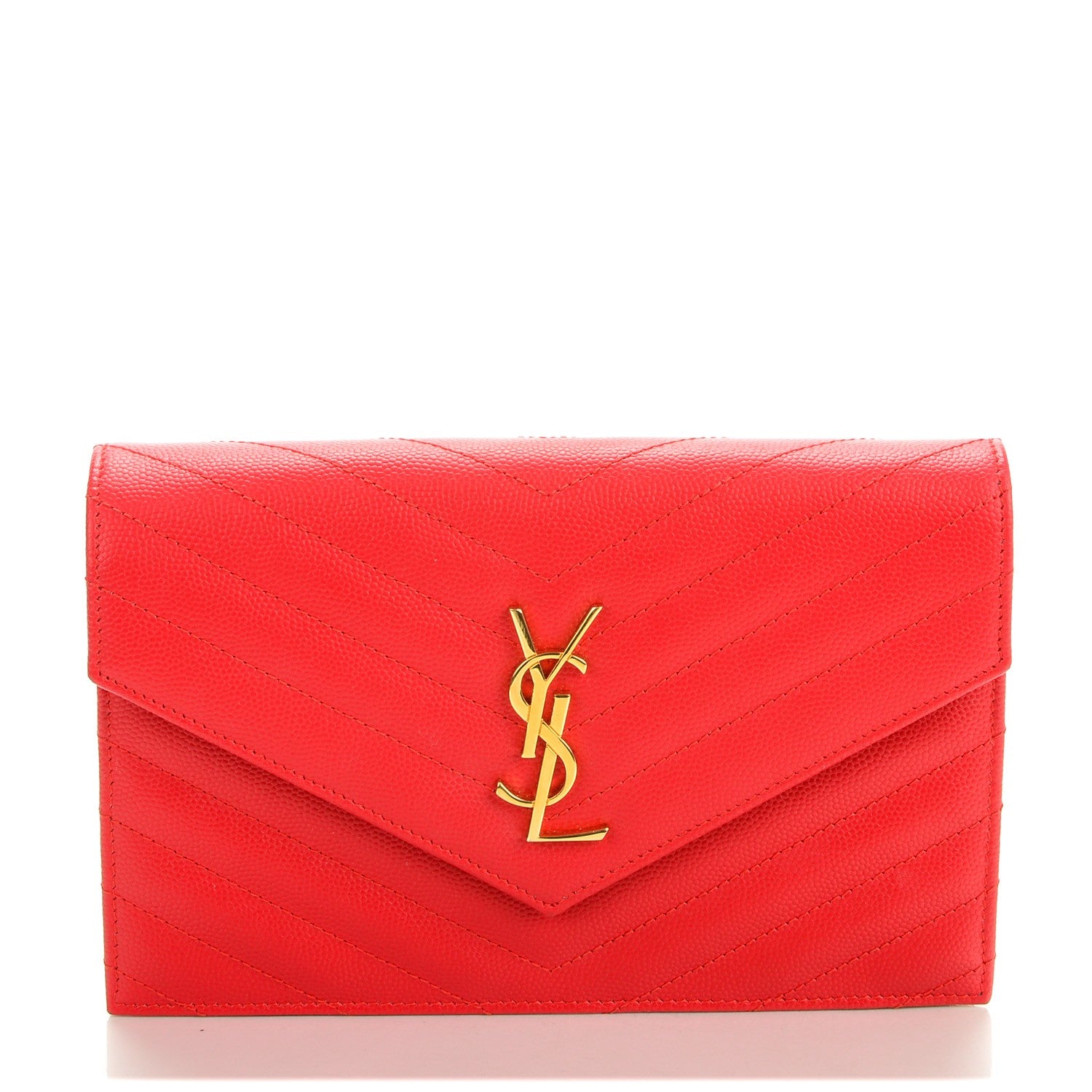 Saint Laurent Grain De Poudre Matelasse Chevron Monogram Envelope Chain Wallet Red 1 of 7