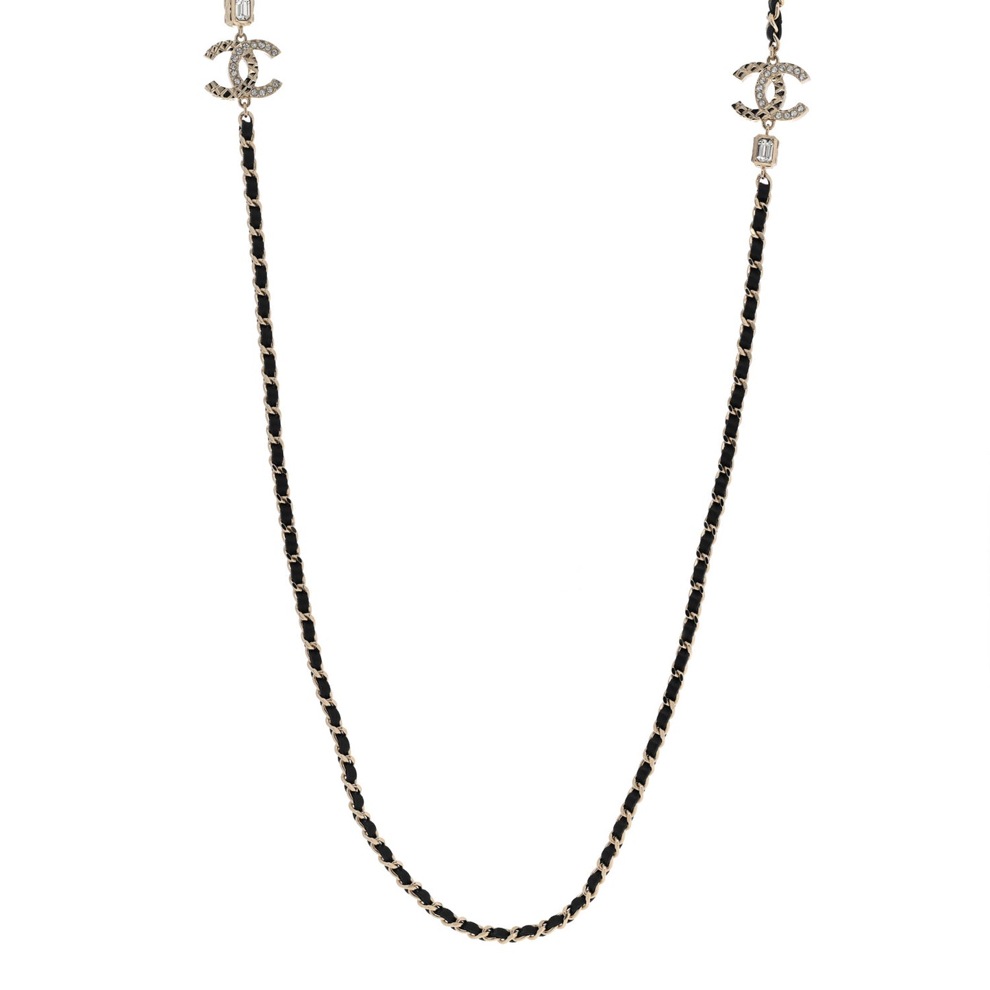 Metal Lambskin Crystal CC Necklace Black Gold