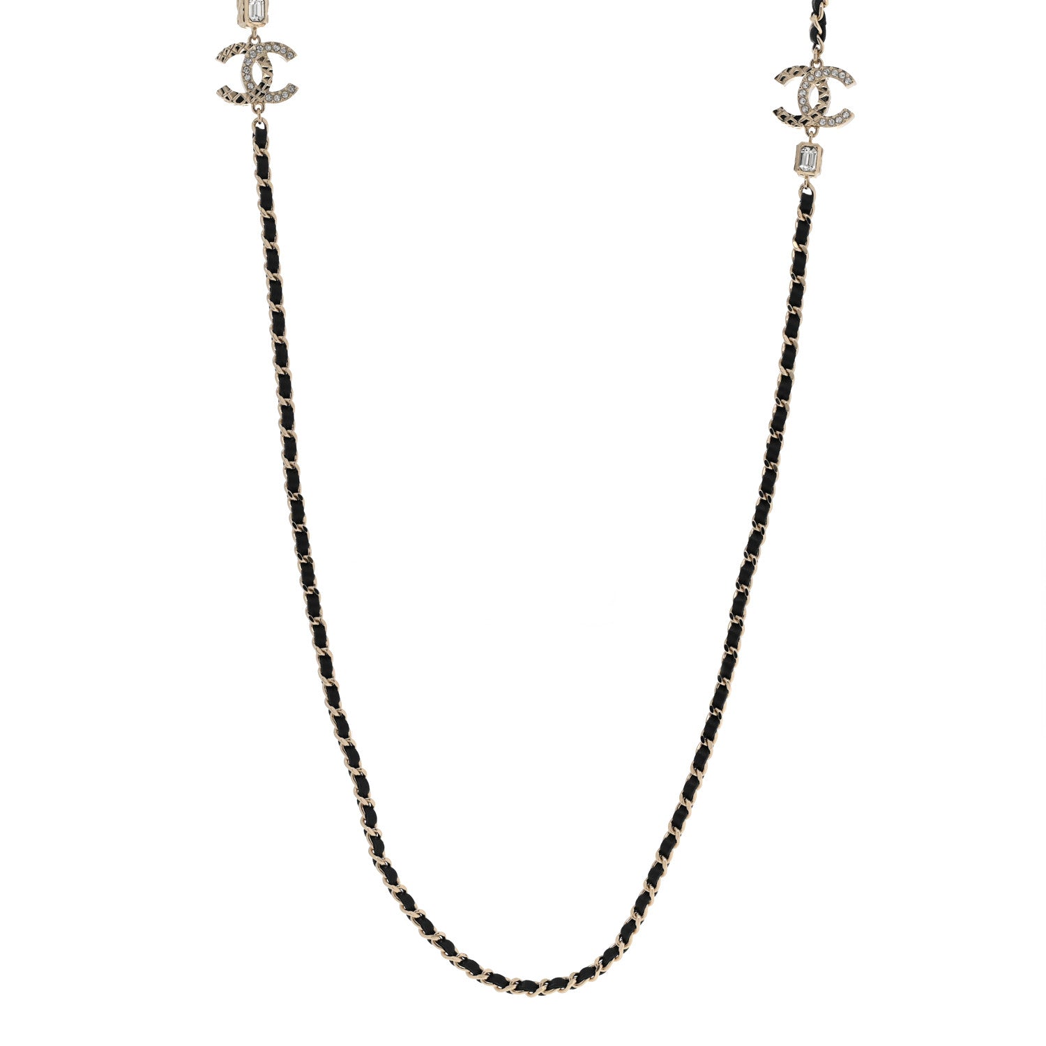 Chanel Metal Lambskin Crystal CC Necklace Black Gold 1 of 6