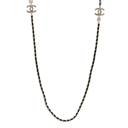 Chanel Metal Lambskin Crystal CC Necklace Black Gold 1 of 6