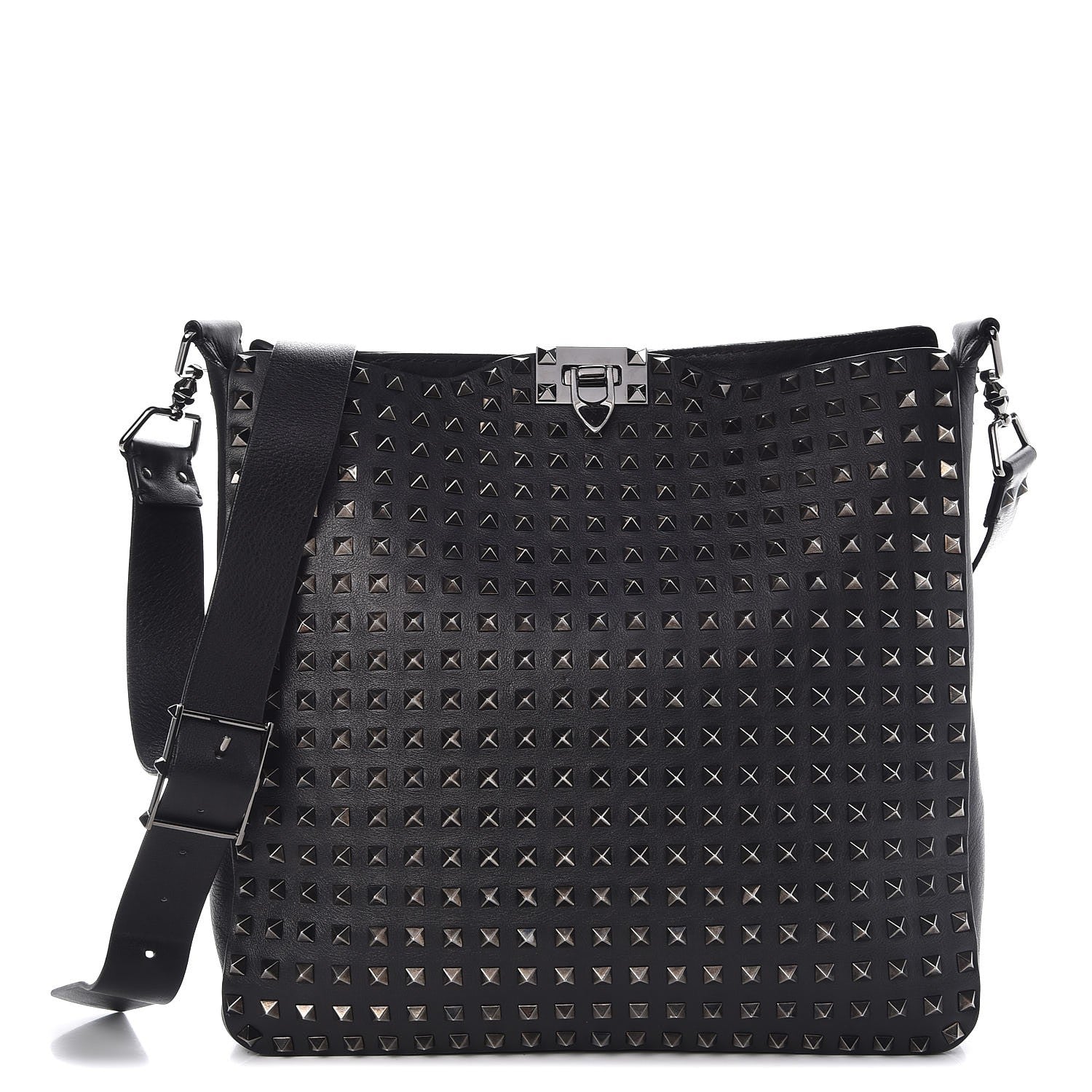 Valentino Garavani Calfskin Rockstud All Over Flip-Lock Messenger Bag Black 1 of 9