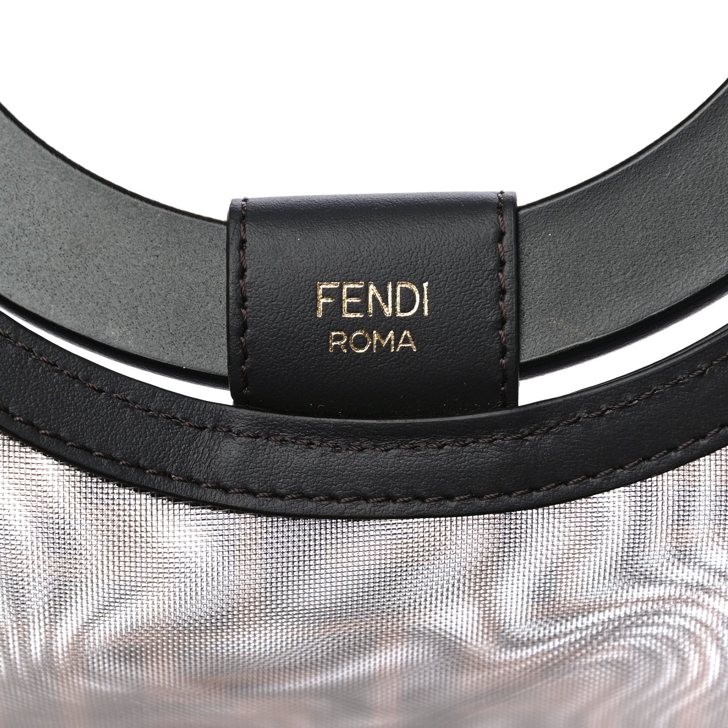 Fendi Mesh Vitello Century Cuoio FF 1974 Medium Runaway Shopper Tote Marrone Black Ebano 6 of 12