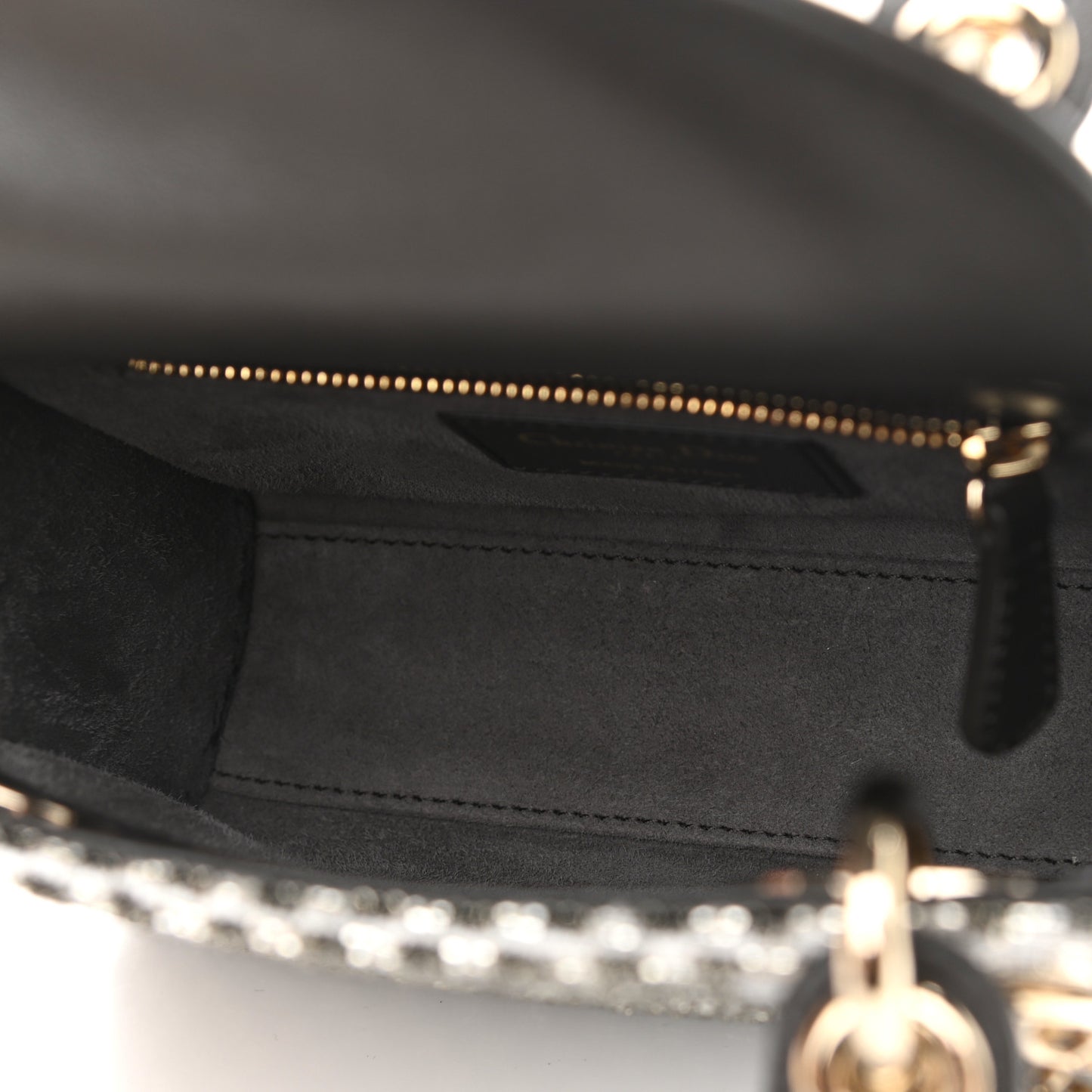 Calfskin Beaded Checkered Mini Lady Dior Grey White