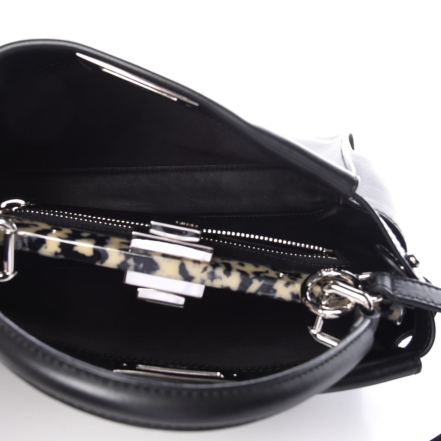 Vitello Dolce Shiny Nappa Plexglass Granite Medium Peekaboo Iconic Satchel Black