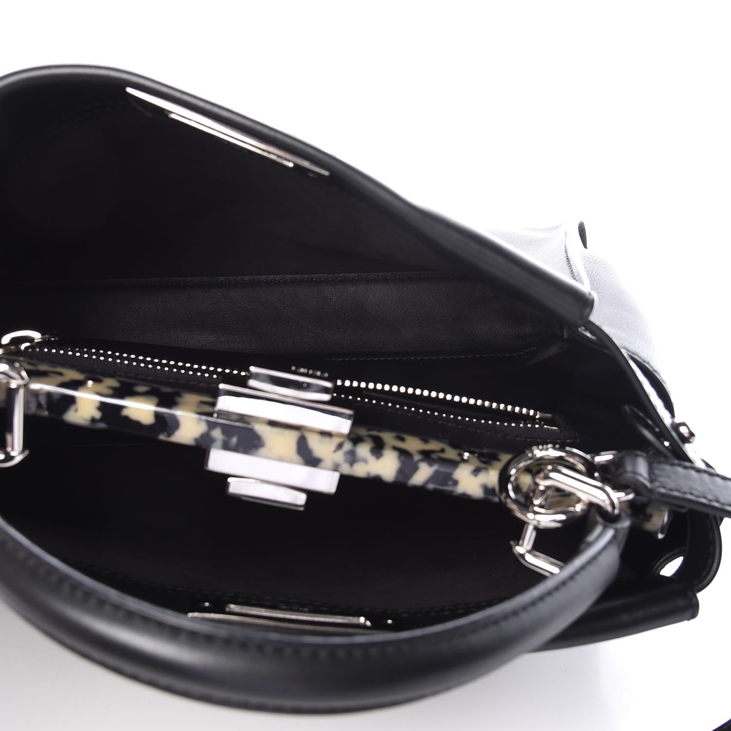 Fendi Vitello Dolce Shiny Nappa Plexglass Granite Medium Peekaboo Iconic Satchel Black 7 of 14