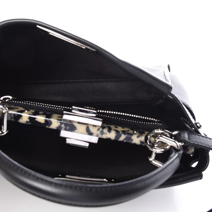 Fendi Vitello Dolce Shiny Nappa Plexglass Granite Medium Peekaboo Iconic Satchel Black 7 of 14