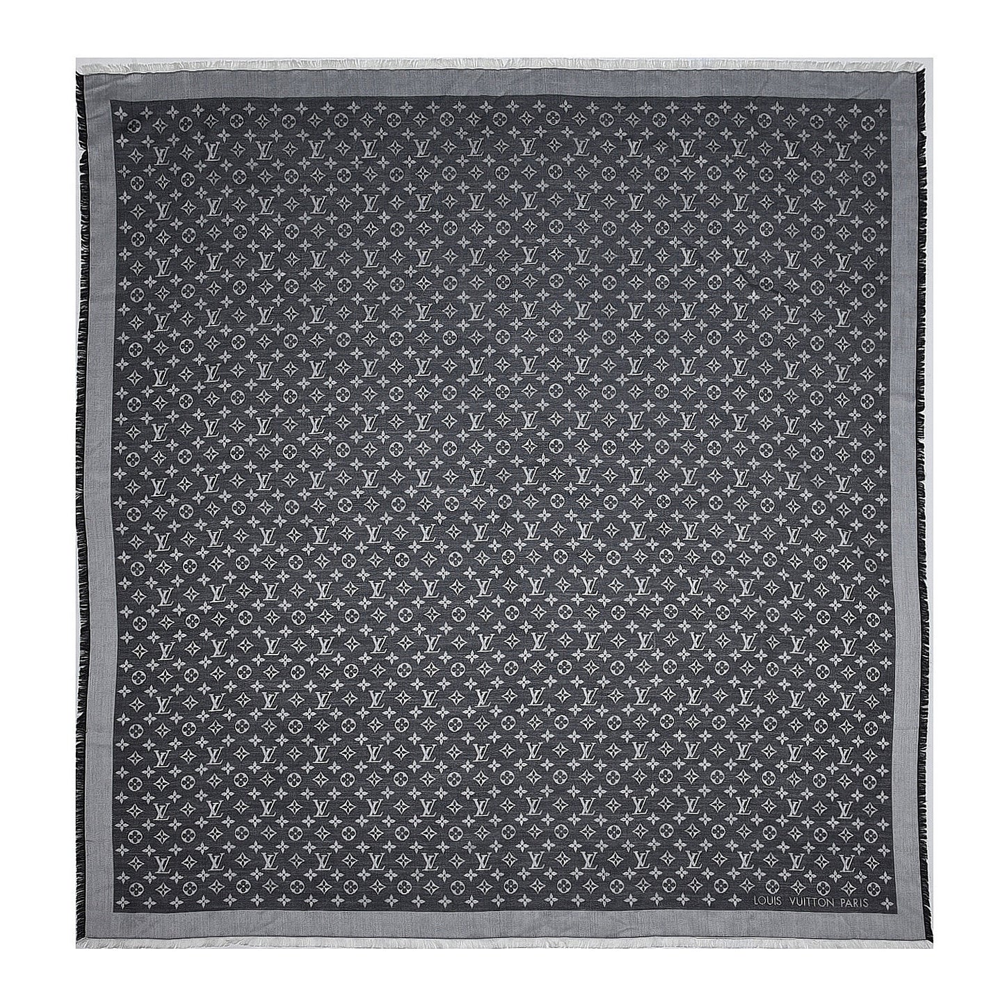 Wool Silk Monogram Denim Shawl Black