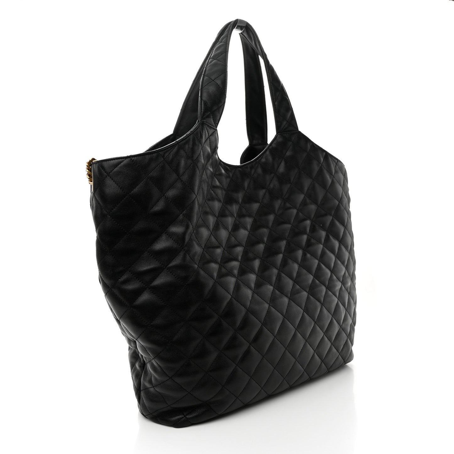 Lambskin Quilted Maxi Icare Shopping Tote Black