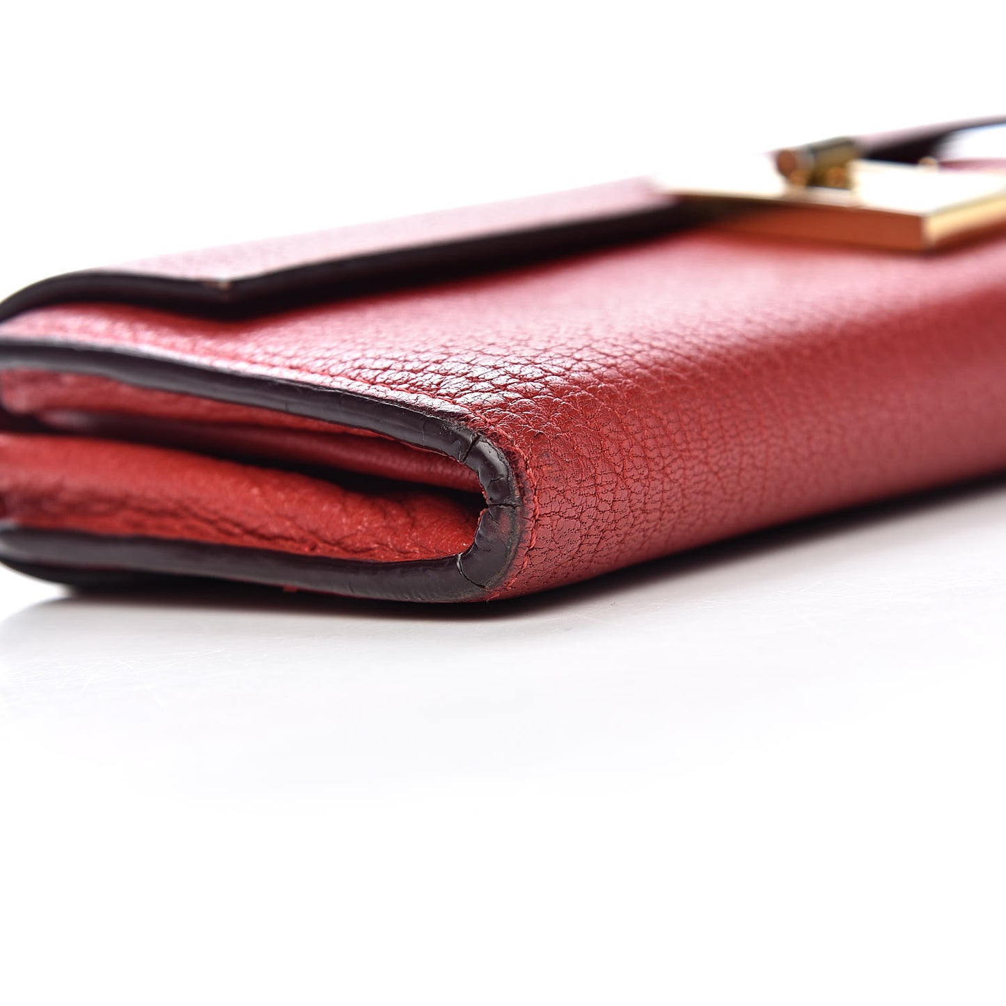 Grained Lambskin Drew Long Wallet with Flap Plaid Red