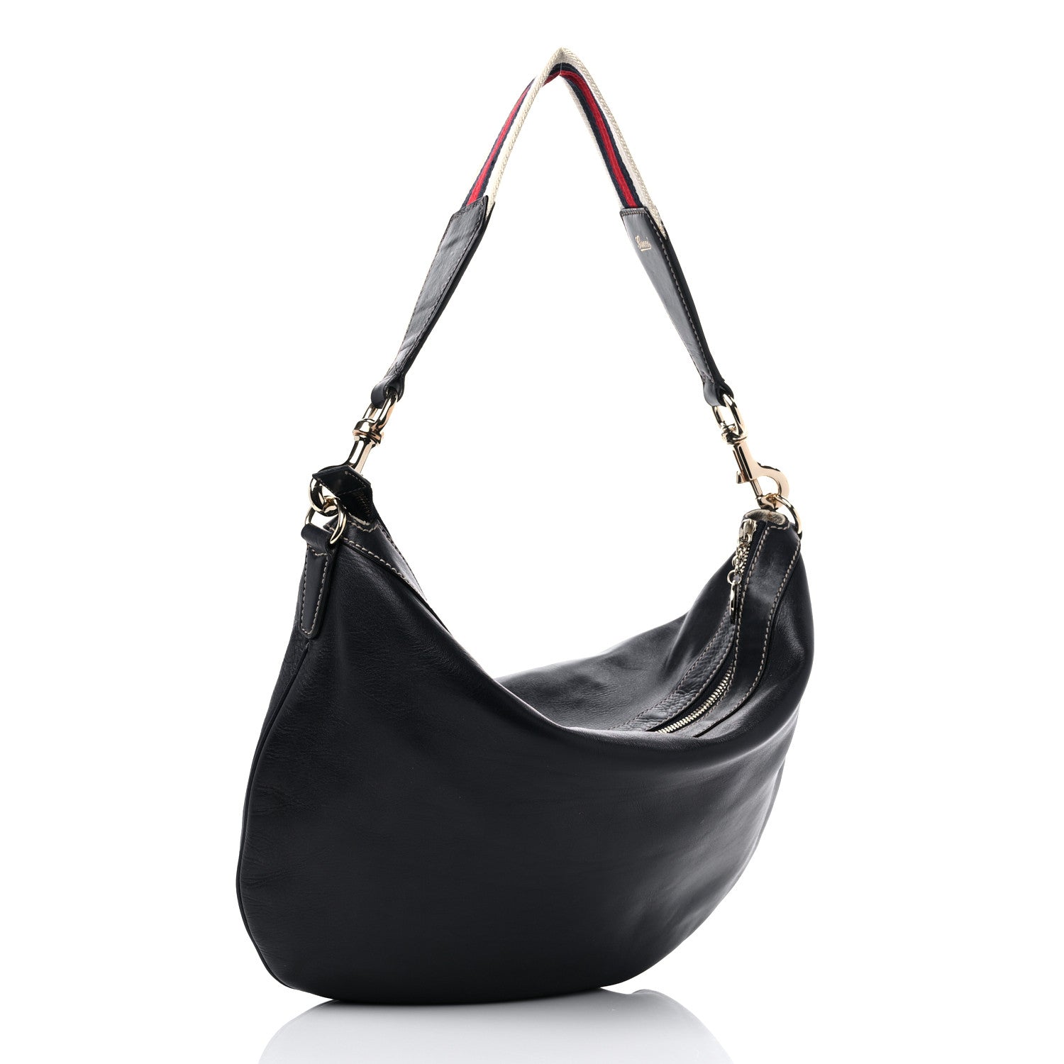 Gucci Calfskin Web Strap Hobo Black 2 of 14
