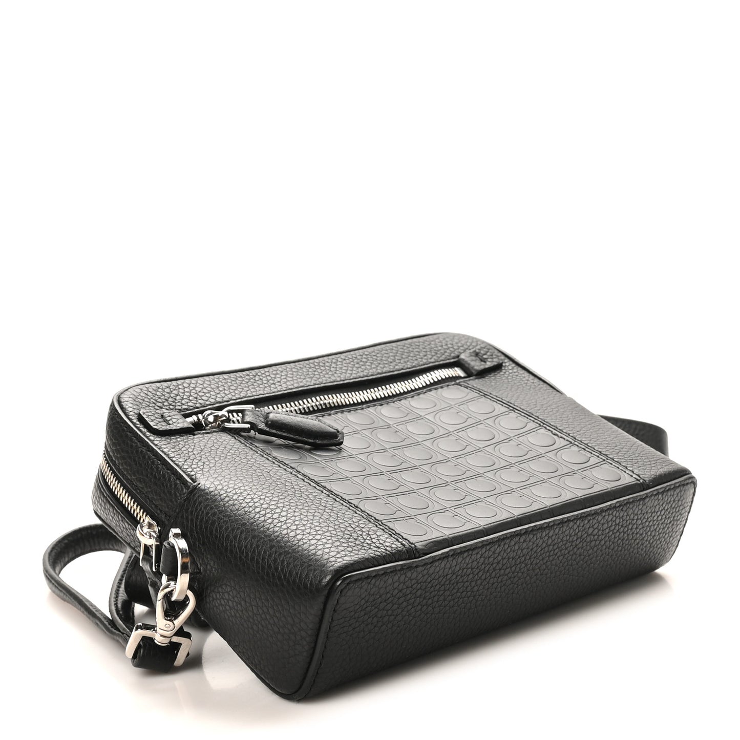 Calfskin Gancini Embossed Belt Bag Black