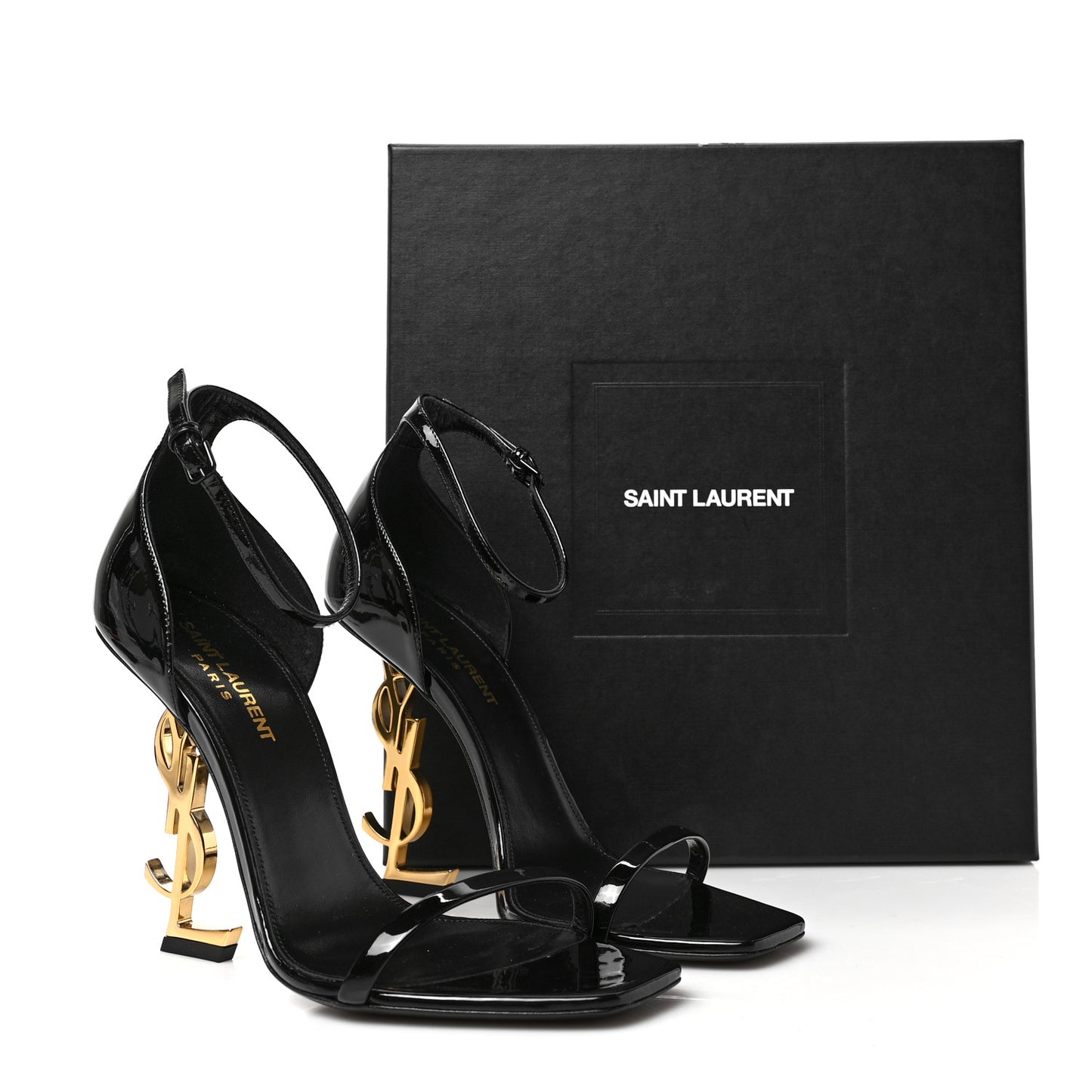 Patent Calfskin Opyum 110 Sandals 38.5 Black Gold