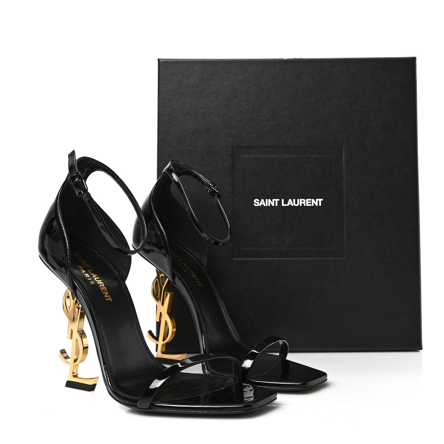 Saint Laurent Patent Calfskin Opyum 110 Sandals 38.5 Black Gold 7 of 7