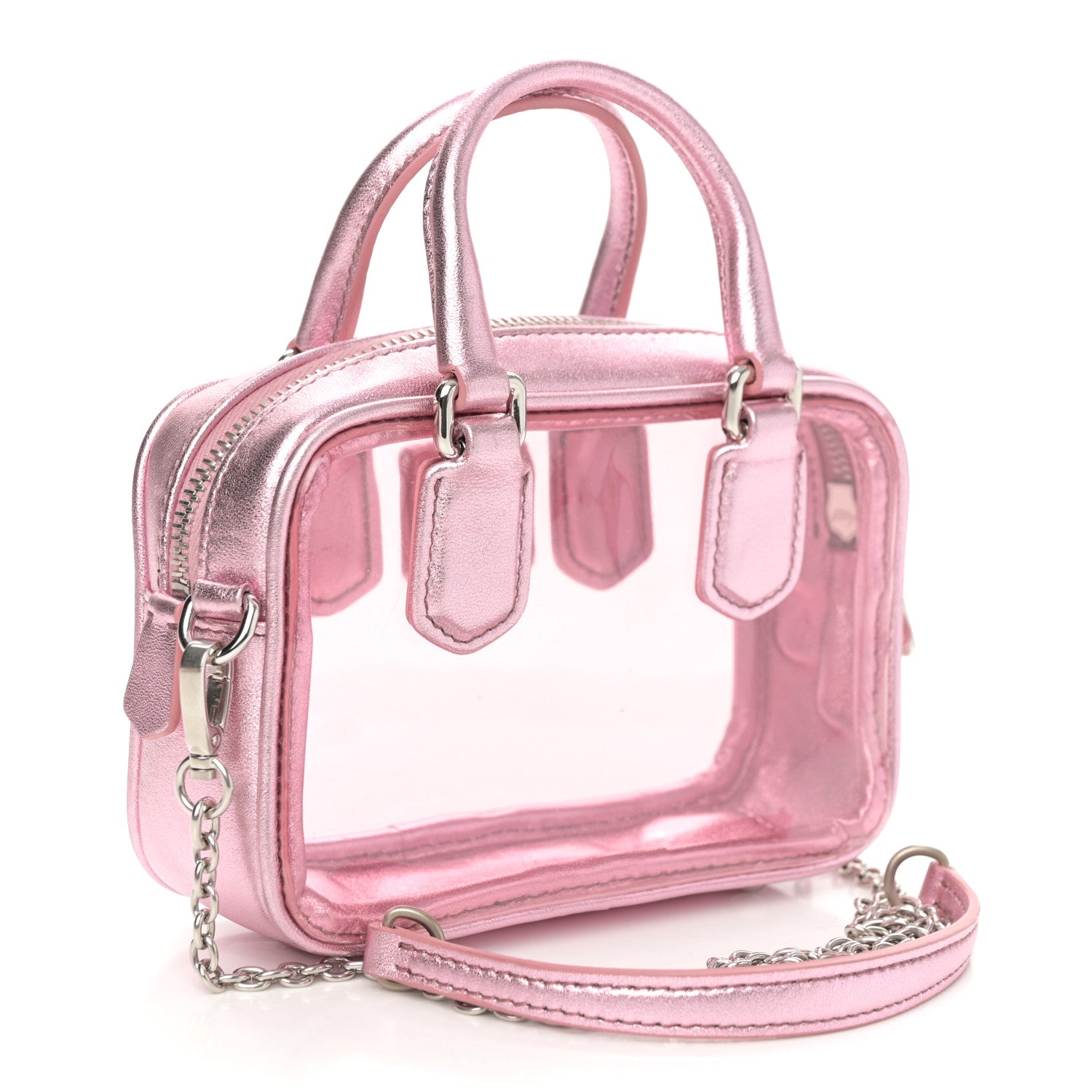 Miu Miu Metallic Nappa Plexi Vinyl Mini Top Handle Crossbody Rosa Mordore 3 of 9