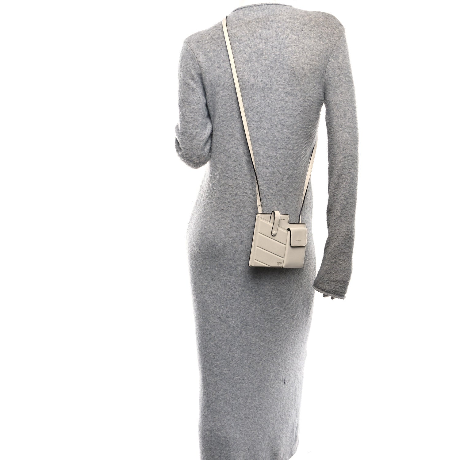 Fendi Vitello Grace Matte Two Pocket Mini Crossbody White Ice 2 of 10