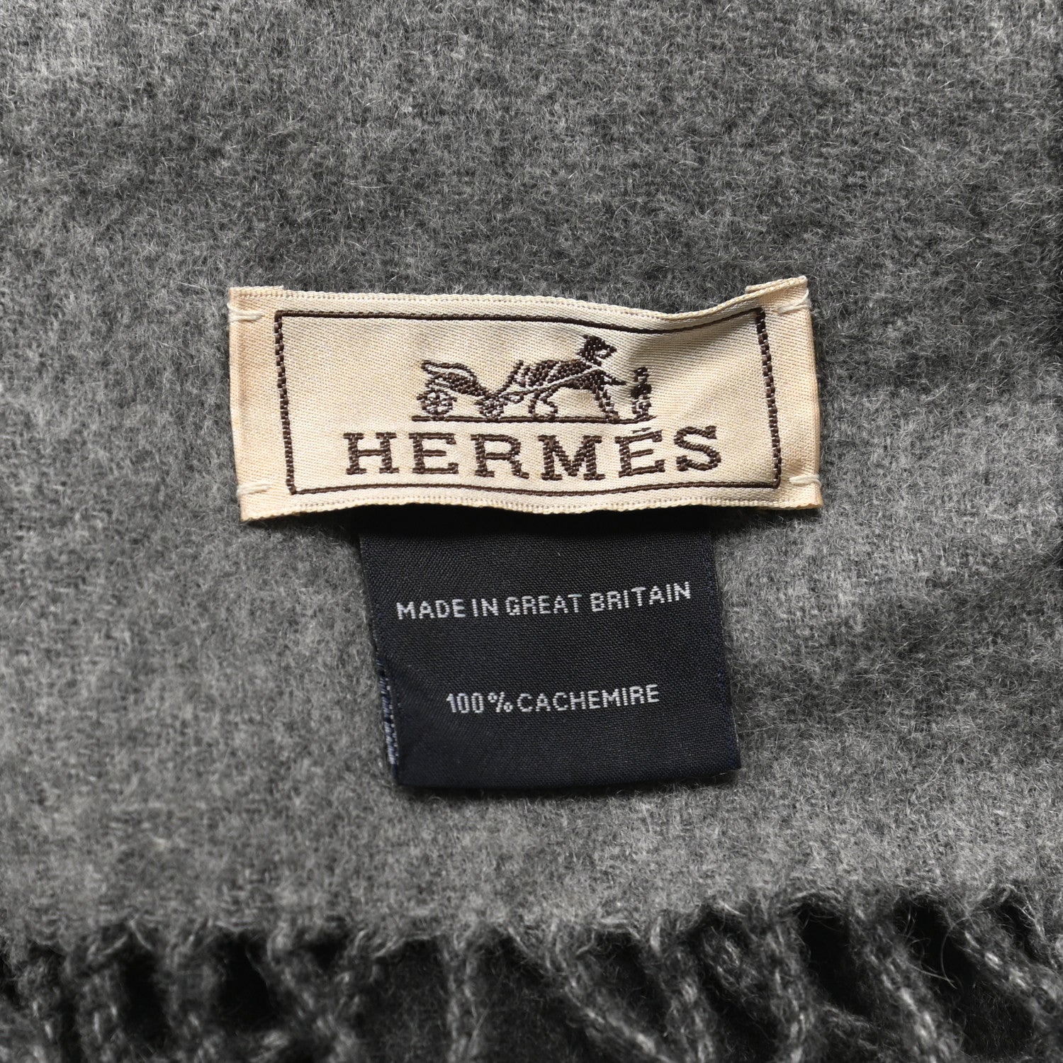 Hermes Cashmere Fringe Double Face Stole Anthracite 4 of 4