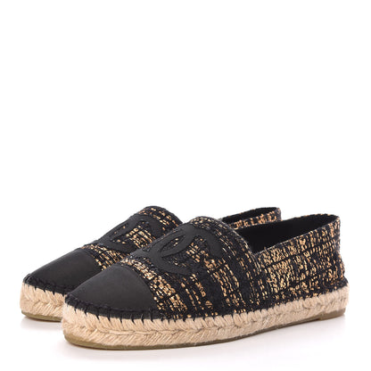Chanel Metallic Tweed Grosgrain CC Espadrilles 39 Black Gold 3 of 11