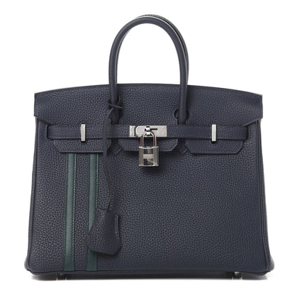 Hermes Togo Swift Officier Birkin 25 Bleu Nuit Vert Cypress 1 of 35
