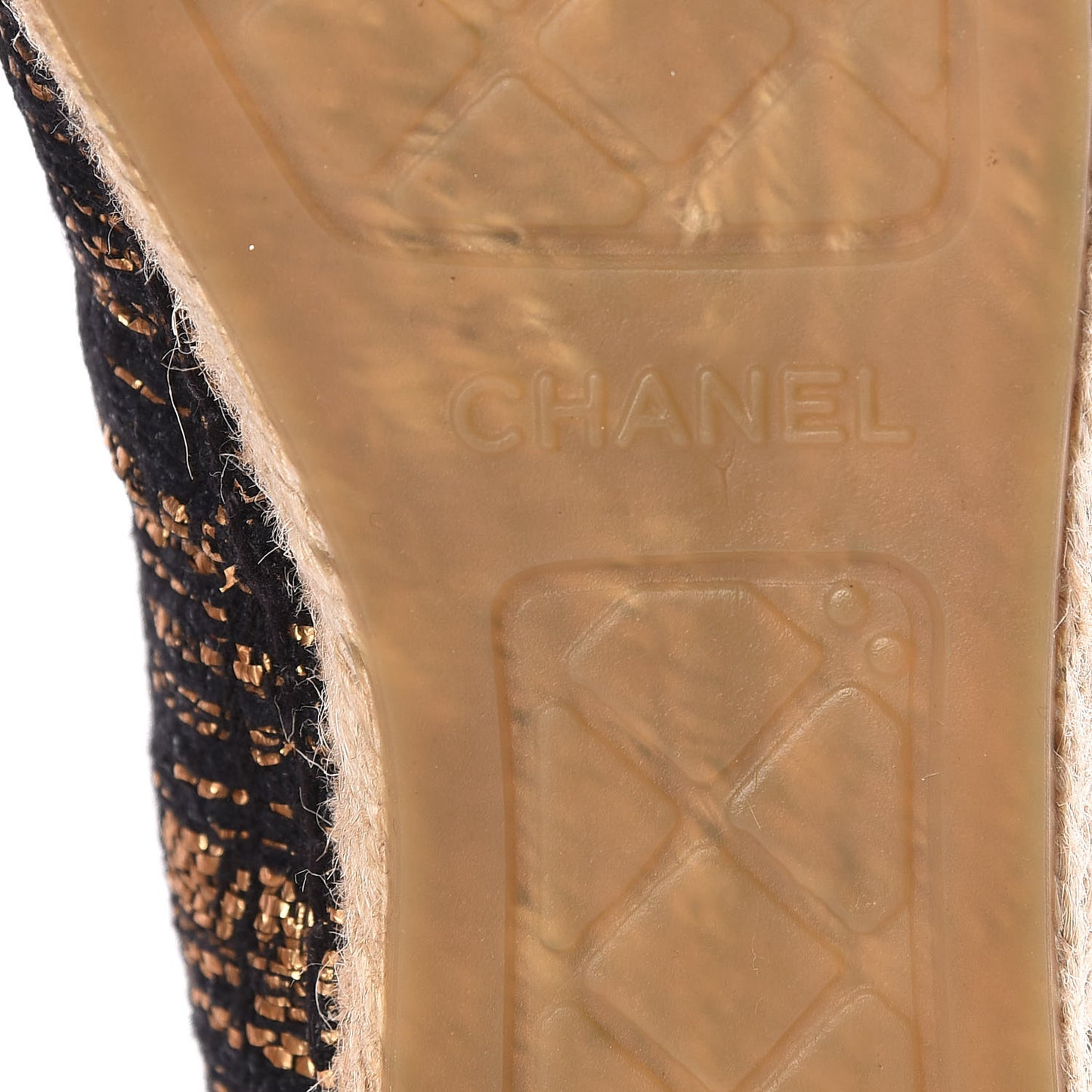 Metallic Tweed Grosgrain CC Espadrilles 39 Black Gold
