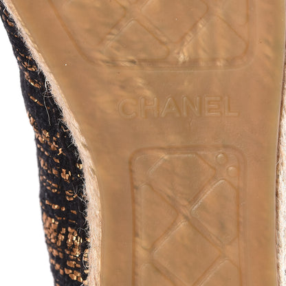 Chanel Metallic Tweed Grosgrain CC Espadrilles 39 Black Gold 6 of 11